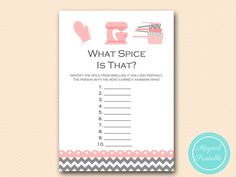 what spice is that? baby shower game with pink and gray chevrons on it