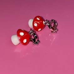 Handmade red toadstool. Extremely unique and quirky with a very kid core aesthetic. They are clip on so can be used by sensitive/ unpierced ears. Kid Core Aesthetic, Red Mushroom, Kid Core, + Core + Aesthetic, Happy B Day, Cute Jewelry, Clip On, Ear Piercings, Clip On Earrings