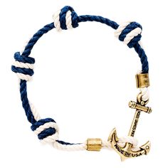 New England tradition and craftsmanship embody our American Knot collection. Each overhand knot is tied by hand. Solid brass hardware surrounds our cotton nautical cord, creating the perfect accessory for Pirates, Sailors, and Merpeople. Color: Blue & White Product Details: Cotton nautical cord Brass anchor Anchor length is 1.25" (3.17cm) Anchor width from widest point 0.75" (1.90cm) Gift Box Included Nautical Jewelry Seashurjewelry, Nautical Necklace For Men, Nautical Knot Necklace, Ship Anchor Jewelry, Sailor Accessories, Baseball Jewelry, Kiel James Patrick, Anchor Jewelry, Overhand Knot