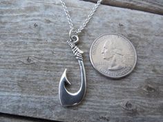 ON SALE Fishing hook necklace in sterling silver Adjustable Dangle Jewelry With Fish Hook, Nickel-free Anchor Shaped Sterling Silver Jewelry, Nickel-free Sterling Silver Anchor Jewelry, Unique Jewelry With Fish Hook For Gift, Silver Anchor Jewelry With Lobster Clasp, Adjustable Sterling Silver Fish Hook Jewelry, Silver Necklaces With Fish Hook For Gift, Silver Necklace With Fish Hook Clasp Gift, Sterling Silver Fish Hook Jewelry Gift