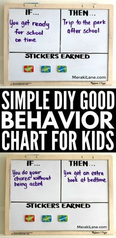 two pictures with words on them that say, simple diy good behavior chart for kids