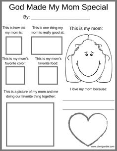 the worksheet for mother's day with an image of her face and heart