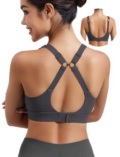 PRICES MAY VARY. Support Level. This maximum support high-Impact sports bra is made for go-to HIIT, yoga,high intensity workout and running. Comfortable all day wear to the Gym to work everywhere 76%n Nylon, 24% spandex. The material feels extremely nice on the skin, No wires digging into you Firm fit, supportive, soft feeling, comfortable, moisture wicking, Versatile, Breathable Adjustable Straps. Clasp back for adjustability. You can wear it in 2 different ways Removable Padding. The Compress Functional Gym Bra With Built-in Padding, Functional Compressive Sports Bra With Arch Support, Compression Sports Bra With Arch Support For Workout, Sports Bra With Built-in Bra For Sports Events, Gray Activewear With Built-in Bra For Sports, Compressive Sports Bra With Arch Support For Gym, Athleisure Sports Bra With Arch Support, Medium Support Sports Bra With Arch Support For Gym, Breathable Supportive Training Bra