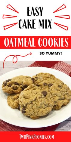 Image with text that says Easy Cake Mix Oatmeal Cookies so yummy with an image of cookies on a white plate below it Cake Mix Oatmeal Cookies, Best Cake Mix, Boxed Cake Mixes Recipes, Oatmeal Cake, Boxed Cake, Oatmeal Raisin Cookies, Box Cake Mix, Oatmeal Raisin