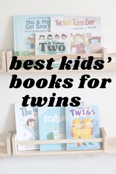 two wooden bookshelves with the words best kids'books for twins on them