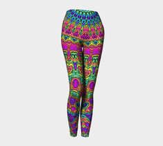 "This product will be manufactured and shipped by Art of Where. The digital abstract mandala art was created by me. Please note that these leggings are not gusseted, therefore it is advised to not put too much strain on the stitching in the crotch area. For Art of Where's Return/Refund Policy, please click here: https://artofwhere.com/help/returns/refund-return Sizing info and care instructions available here: https://artofwhere.com/products/bottoms/leggings-and-pants/leggings-and-capris From Art of Where: \"Go from yoga to dinner in our body hugging printed leggings! Compression fit performance fabric milled in Montreal. Made to last, this fabric won't lose shape and the vibrant print will never fade. * Made from 88% polyester, 12% spandex performance knit fabric manufactured in Canada * Artistic Stretch Multicolor Bottoms, Artistic Multicolor Stretch Bottoms, Multicolor Stretch Yoga Pants For Festivals, Jewel Tone Rainbow, Abstract Mandala, Rainbow Mandala, Digital Abstract, Abstract Digital Art, Performance Fabric