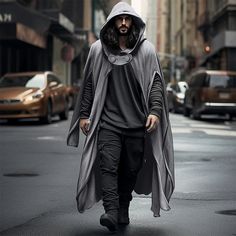 Fall Cape Outerwear For Cosplay, Winter Long Sleeve Cape For Cosplay, Oversized Casual Outerwear For Cosplay, Casual Spring Outerwear For Cosplay, Fall Cotton Cape Outerwear, Casual Hooded Winter Cape, Casual Long Sleeve Cape For Spring, Casual Long Sleeve Spring Cape, Casual Solid Color Cape Outerwear