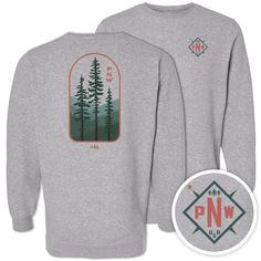 Description: Introducing the Pacific Northwest Midweight Fleece Crewneck - the perfect sweatshirt for your next adventure in the great outdoors. Made with soft and warm fleece material, this classic crewneck will keep you comfortable no matter where your travels take you. The front of the sweatshirt features a unique design of the acronym "PNW" with a compass, while the back boasts a depiction of a foggy Pacific Northwest forest. Whether you're hiking through the mountains or simply exploring th Pacific Northwest Forest, A Compass, The Pacific Northwest, Great Outdoors, The Pacific, Pacific Northwest, North West, Lifestyle Brands, The Great Outdoors