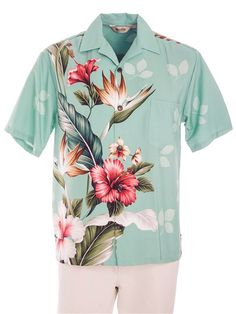 Royal Hawaiian Creations Tropical Flowers Teal Rayon Men's Hawaiian Shirt | AlohaOutlet Printing Shirt, Plaid Shirts, Vintage Hawaiian Shirts, Hawaiian Shorts, Hawaiian Dress, Hawaiian Style, Mens Hawaiian Shirts, Aloha Shirt, Hawaii Shirt