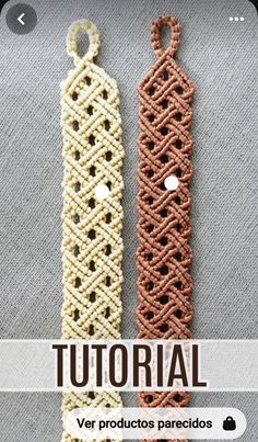 two crocheted bracelets sitting next to each other