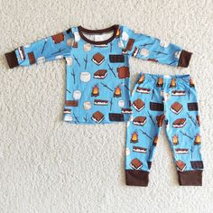 Silk Milk, Baby Boy Pajamas, Pajama Outfit, Pajama Outfits, Blue Cakes, Long Sleeve Outfits, Winter Pajamas, Boys Pajamas, Print Pajamas