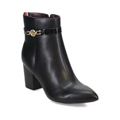 Tommy Hilfiger Halty Black Faux Leather Heeled Ankle Boots - New In Box The Tommy Hilfiger Hatly Bootie Is A Polished Look To Any Fall Wardrobe. This Sleek Bootie Sits On A Block Heel, Making It Easy To Be Worn From The Office Straight Out On The Town. Est. 1985, Tommy Hilfiger Is A Leading Lifestyle Brand Celebrating The Essence Of American Style. Hilfiger Shoes, Tommy Hilfiger Shoes, Faux Leather Heels, Tommy Hilfiger Women, Heeled Ankle Boots, Fall Wardrobe, Lifestyle Brand, Black Faux Leather, American Style