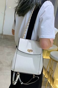 Beautiful Elegant White backpack purse convertible. This cute faux leather fashion bag is good for casual simple everyday wear Elegant Leather School Backpack With Detachable Strap, Elegant Backpack With Adjustable Strap For School, Elegant School Backpack With Detachable Strap, White Large Capacity Backpack Satchel, White Large Capacity Satchel Backpack, Trendy White Rectangular Leather Backpack, Trendy White Leather Shoulder Backpack, White Backpack Satchel For Travel, White Satchel Backpack For Travel