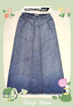 Elastic Waistband Long Denim Skirt Long Denim Skirt, Denim Skirt, Shop Now, Elastic, Skirt, Free Shipping, Clothes