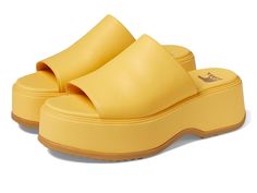 SOREL Dayspring Slide Sandal - Women's Shoes : Yellow Ray/Yellow Ray : Make the date evening special wearing the SOREL Dayspring Slide Sandal. This round toe slip-on footwear features soft leather upper construction with platform heels and rubber outsole. Synthetic lining and plush EVA footbed. Imported. Measurements: Heel Height: 2 4 11 in Weight: 12.9806 oz Platform Height: 1 8 9 in Product measurements were taken using size 7, width B - Medium. Please note that measurements may vary by size. Yellow Open Toe Heels For Spring, Yellow Open Toe Sandals For Spring, Yellow Round Toe Heels For Spring, Yellow High Heel Sandals For Summer, Yellow Closed Toe Heels For Summer, Yellow Synthetic Heels For Spring, Yellow Sandals For Spring Party, Yellow Casual Sandals For Spring, Trendy Yellow Heels For Spring