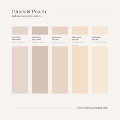 the color palette for blush and peach is shown in shades of beige, pink, brown,