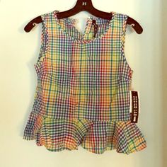 Multicolored Gingham Peplum Top - New With Tags! Spring Plaid Cotton Tops, Fitted Plaid Summer Top, Preppy Striped Summer Tops, Cute Gingham Tops For Summer, Cotton Gingham Tops For Picnic, Summer Gingham Cotton Tops, Preppy Plaid Summer Tops, Summer Preppy Plaid Tops, Preppy Gingham Tops For Spring