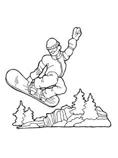 a snowboarder jumping over a hill with trees in the foreground and mountains in the background