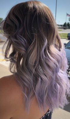 Lavender Ombré Hair, Brunette Dyed Hair Ideas, Ashy Purple Highlights, Lavender Money Piece Hair Brunette, Light Brown Hair With Lavender, Lavender Tips Hair, Brown And Lilac Hair, Lilac And Brown Hair, Light Purple Highlights