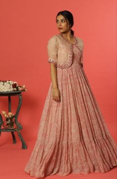 Floral Dresses Long Indian, Gowns From Old Georgette Sarees, Jorget Design Dress, Long Frocks Indian Designer Dresses Party Wear, Georgette Long Frocks Indian, Indian Party Gowns, Amrela Dress Design, Long Frocks Indian Designer Dresses, Long Frocks Indian