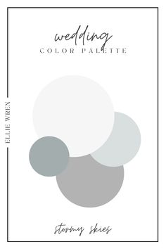 the wedding color palette is shown in grey, white and gray circles on a white background