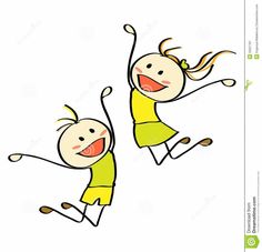 two children jumping up and down with their hands in the air stock photo - image