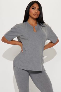 Available In Heather Grey And Navy. Legging Set Oversized Short Sleeve V- Neck Detail High Rise Legging Elastic waist Stretch 96% Polyester 4% Spandex Imported | Lets Chill Together Short Sleeve Legging Set in Heather Grey size Medium by Fashion Nova High Rise Leggings, Grey Fashion, Matching Sets, Fashion Nova, Heather Grey, Elastic Waist, Elastic, Spandex, Let It Be