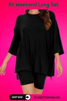 All Weekend Long Set Oversized Crew Neck Top For Relaxation, Black Relaxed Fit Top For Leisure, Casual Loose Fit Tops For Loungewear, Oversized Comfortable Tops, Comfy Oversized Tops For Relaxation, Oversized Tops For Summer Lounging, Oversized Comfy Top For Relaxation, Comfortable Oversized Tops For Relaxation, Oversized Summer Tops For Lounging