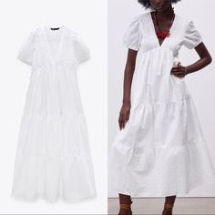 Brand New With Tags. Oversized Fit. Casual Midi Dress With Broderie Anglaise, Casual Broderie Anglaise Midi Dress, White Maxi Dress With Lace Patchwork And Short Sleeves, Cotton V-neck Dress With Lace Patchwork, Zara Short Sleeve Dresses With Floral Embroidery, White Cotton Maxi Dress By Zara, Casual White Broderie Anglaise Midi Dress, White Casual Broderie Anglaise Midi Dress, White Midi Dress With Lace Patchwork And Short Sleeves