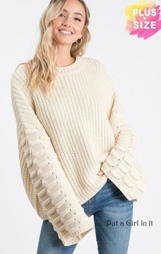 Oversized Cream Knitted Tops, Oversized Chunky Knit Beige Top, Oversized Beige Chunky Knit Top, Oversized White Soft Knit Top, Trendy Textured Knit Top In Cream, Trendy Textured Knit Cream Top, Trendy Cream Textured Knit Top, Oversized Cream Ribbed Sweater, Oversized Cream Knit Sweater