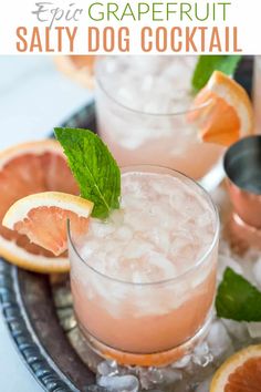 two glasses filled with grapefruit slushy dog cocktail