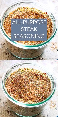 two bowls filled with seasoning sitting on top of a table