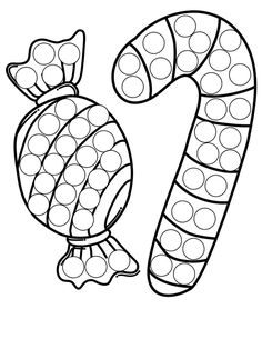 a candy cane with polka dot dots on the top and bottom, outlined in black and white