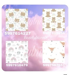 four different patterns with animals and clouds in the background, including one for baby's room