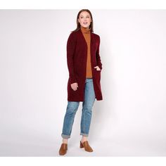 Denim & Co. Open Front Cardigan With Patch Pockets Women Xxs Wine Red Cozy Knit Features: Open Front Patch Pockets Ribbed Cuffs And Hem Fit: Semi-Fitted; Follows The Lines Of The Body With Added Wearing Ease Length: Missy Length 33-1/2" To 35-5/8"; Plus Length 36" To 39-1/2" Long Sleeves Size: Womens Xxs Condition: New Without Tags Casual Classic Comfortable Relaxed Fall Winter Warm Knit Cozy Comfy Loungewear Everyday Closet Staple Modern Essentials Daily Fitted Burgundy Cardigan For Winter, Casual Red Sweater Coat For Layering, Fitted Burgundy Cardigan For Fall, Casual Burgundy Cardigan For Layering, Rust Cardigan, Knit Cozy, Hooded Cardigan Sweater, Soft Cardigan, Cable Knit Cardigan