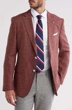 A subtly slubbed blend of wool and linen brings warm-weather versatility to a sport coat styled to smartly finish any semiformal look. 30" length Notched lapels Chest welt pocket; front flap pockets Partially lined 58% virgin wool, 42% linen Dry clean Made in Turkey Linen Sport Coat, Coat Fashion, Sport Coat, Flap Pocket, Welt Pocket, Semi Formal, Warm Weather, Mens Jackets, Dry Clean