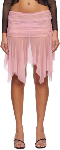 Semi-sheer stretch nylon tulle skirt. · Asymmetric hem · Ruching at side seams · Unlined Supplier color: Pink Pink Disco, Kiki De Montparnasse, Cotton Citizen, Comme Des Garcons Shirt, Sheer Skirt, Stella Mccartney Adidas, Pink Skirt, Pink Outfit, Asymmetric Hem