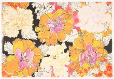 an image of flowers on a black and white background with pink, yellow and orange colors