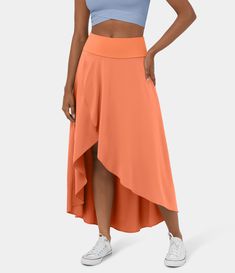 Women’s Breezeful™ High Waisted High Low Ruffle 2-in-1 Flowy Quick Dry Casual Regular Maxi Skirt - Halara Draping Skirt, Casual Maxi Skirt, Long Skirt Casual, Midi Skirt Casual, Winter Skirt, Elegant Blouses, Summer Skirts, Belleza Natural, Outfit Casual