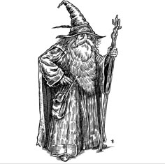 a drawing of a wizard holding a staff