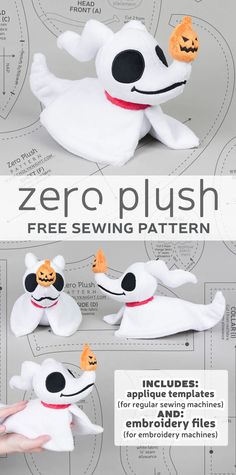 the instructions for how to make a stuffed animal that looks like a ghost with eyes and nose