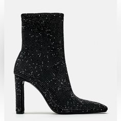 Nwt Zara Woman Rhinestone Heeled Ankle Boots Size 9 Elegant Sparkling Boots For Fall, Elegant Sparkling Boots For Night Out, Chic Embellished Heeled Boots For Evening, Winter Evening Embellished Boots, Elegant Sparkling Heels For Winter, Glamorous Evening Embellished Boots, Glamorous Embellished Evening Boots, Sparkling High Heel Evening Boots, Elegant Bedazzled Evening Boots