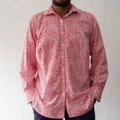 This classic long-sleeve shirt features an intricate paisley design that exudes a vintage charm perfect for the discerning gentleman. The shirt's red-white tones create a sophisticated and timeless look, making it an ideal piece for both casual, formal settings or/and party. The soft, breathable fabric ensures comfort, while the tailored fit adds a touch of elegance. The paisley pattern, popular in those before 90s period, adds a retro vibe that's both stylish and unique. Whether paired with formal pants for a polished appearance or with jeans for a more relaxed vibe, this paisley shirt is a versatile addition to any vintage lover's collection.  Features: - Condition: Excellent condition but there is a minor flaw as shown in the attached picture. - Material:100% Cotton fabric - Style: Slim Classic Long Sleeve Patterned Shirt, Classic Paisley Print Shirt For Spring, Classic Patterned Long Sleeve Shirt, Classic Cotton Tops With Paisley Print, Classic Patterned Tops With Paisley Print, Classic Patterned Top With Paisley Print, Cotton Long Sleeve Tops With Paisley Print, Long Sleeve Cotton Tops With Paisley Print, Classic Shirt With Paisley Print And Spread Collar