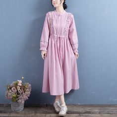 Details: Item Type: Dress Main Material: Cotton Linen Season: Spring, Autumn Style: Leisure, Daily Pattern Type: Embroidery Waist Type: Loose Fit Type: Loose fit/ Pullover Size: One Size Length: 118.00 cm/ 46.46 " Bust: 106.00 cm/ 41.73 " Shoulder: 42.00 cm/ 16.54 " Sleeve: 52.00 cm/ 20.47 " Retro Embroidery, Embroidery Cotton, Cotton Linen Dresses, Embroidery Dress, White Beige, Spring Dresses, Linen Dress, Dress First, Suits You