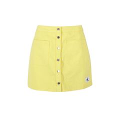 Pre-loved CALVIN KLEIN Yellow Mini Denim Skirt |  Size 31 -XS - theREMODA High Waist Cotton Denim Skirt With Patch Pockets, Trendy Mini Cotton Bottoms, Casual Mini Cotton Shorts, Mini Denim Skirt With Pockets For Summer, Spring Mini Bottoms With Patch Pockets, Casual Cotton Mini Shorts, Trendy Cotton Bottoms With Snap Buttons, Spring Cotton Mini Skirt With Pockets, Yellow Skirt With Pockets For Spring