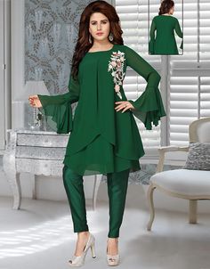 Green Georgette Partywear Salwar Kameez Latest Salwar with Bottom Pant Comfortable and Easy Wear Dress belongs to the embroidery work at the front and sleeves Hijab and band shown in the image can be bought separately Fabric: GeorgetteCare: Mild machine wash/ hand Cold Wash/ Dry cleanWe request customers to carefully choose the correct size and dress length referring to our size chart Pakistani Velvet Suits, Plus Size Lehenga, Easy Wear Dresses, Eastern Wear, Modest Evening Dress, Short Kurti, 3d Butterfly, Muslim Fashion Dress, Beautiful Dress Designs