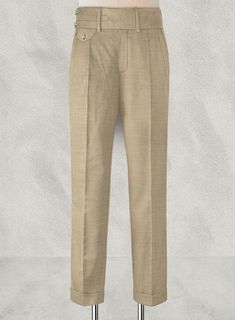 Pull out an exceptionally smooth look during bright days with our Napolean Melange Khaki Double Gurkha Wool Trousers. Crafted from wool blend, the khaki trousers truly define your style making you fall in love with them again and again. 
 
 Look Includes  Napolean Melange Khaki Wool Fabric  Cross Pocket  Two Pleated Front  Double Button Fastening Wide Waistband  Diamond Pocket On Right  1.5inch Trouser Cuffs  Two Welted Back Pockets on Trousers   
 You can change the look during customization if Fabric Cross, Define Your Style, Khaki Trousers, Custom Suit, Wool Trousers, Again And Again, Wide Waistband, Wool Fabric, Fall In Love