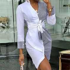 Shirt Dress Women Autumn Dress Long Sleeve V Neck Casual T Shirt Dress Office Dress Brand New M & L Left Shirt Dress Fall, Casual T Shirt Dress, Clothes Fall, Classy Dress Outfits, Latest African Fashion Dresses, Trend Fashion, Dresses Shoes, African Fashion Dresses, Classy Dress