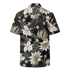 Add a little Aloha to your summer style with this Men's Button-Up Hawaiian Shirt. Made from a combination of recycled and traditional polyester, this shirt is both stylish and eco-friendly. The featherlight, moisture-wicking material will keep you cool and comfortable even on the hottest island days. Don't miss out on this must-have shirt for your beach, cruise and resort adventures. • Fabric weight: 2.95 oz • Breathable and moisture-wicking material • Regular fit • UPF50+ protection Size guide Black Hawaiian Shirt For Spring, Black Shirt With Tropical Print For Spring, Black Tropical Shirt For Summer, Black Tropical Print Shirt For Spring, Black Printed Hawaiian Shirt For Summer, Black Tropical Hawaiian Shirt For Spring, Black Tropical Camp Shirt For Summer, Tropical Black Camp Shirt For Vacation, Casual Black Hawaiian Shirt With Tropical Print