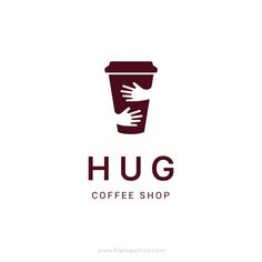 a coffee shop logo with two hands reaching for a cup that is full of coffee